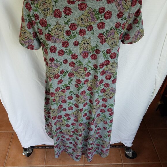 LuLaRoe Carly XS Miss Piggy Red Roses Gray Dress - Picture 4 of 11